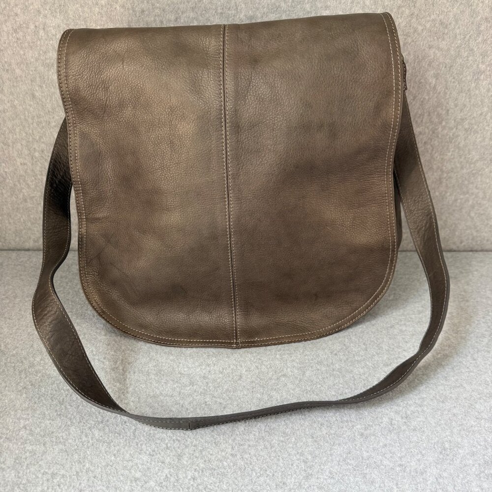 LDA Vero Pelle Made in‎ Italy Gray Taupe Leather Messenger Bag Purse Venezia